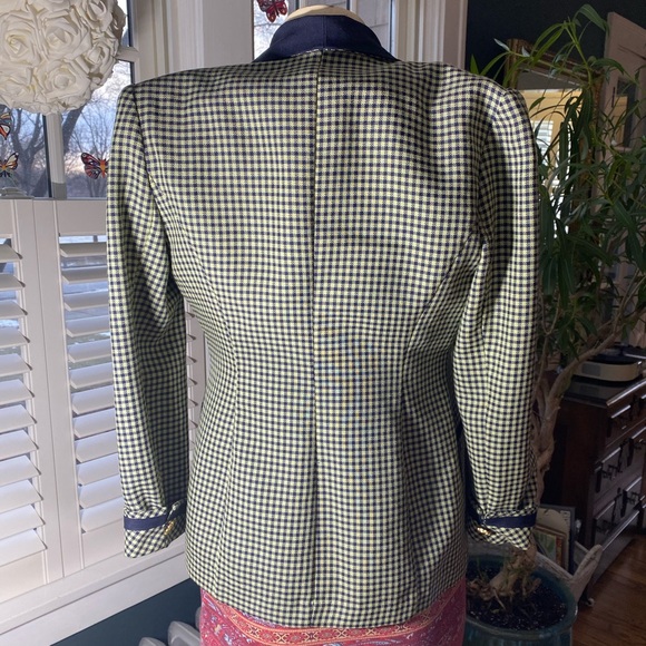 Petite sophisticate checkered double breasted navy & green/beige size 2p blazer - Picture 5 of 7